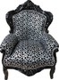 Casa Padrino Barock Sessel King Silber Schwarz Muster / Schwarz 85 x 85 x H.120 cm