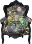 Casa Padrino Barock Sessel King Comic Design / Schwarz Lederoptik - M�bel