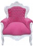 Casa Padrino Barock Sessel King Rosa / Wei� mit Bling Bling Glitzersteinen - Edel & Prunkvoll