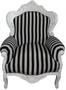 Casa Padrino Barock Sessel King wei� mit schwarz-wei�en Streifen 85 x 85 x H. 120 cm