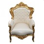 Casa Padrino Barock Sessel King Creme / Gold - Barock Sessel in Lederoptik 