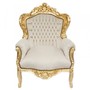 Casa Padrino Barock Sessel King Creme Samtstoff / Gold - Antik Stil Sessel