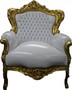 Casa Padrino Barock Sessel King wei� / gold in Lederoptik - Edel & Prunkvoll 