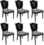 Casa Padrino Art Deco Esszimmerstuhl Set Wei� / Mehrfarbig / Schwarz - 6 Handgefertigte Art Deco K�chen St�hle mit Streifen und Design - Art Deco Esszimmer M�bel