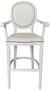 Casa Padrino Barock Barstuhl mit Armlehnen Wei� / Wei� - Massivholz Antik Stil Barhocker mit Kunstleder - Handgefertigte Barock Barm�bel 