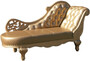 Casa Padrino Barock Leder Chaiselongue Gold 170 x 65 x H. 90 cm - Massivholz Recamiere mit Echtleder und Glitzersteinen - Barock M�bel 