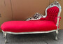 Casa Padrino Barock Chaiselongue Rechte Seite Rot / Silber - Handgefertigte Massivholz Recamiere - Barock Wohnzimmer M�bel - Edel & Prunkvoll 