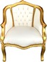 Casa Padrino Barock Damen Salon Sessel Wei� Kunstleder / Gold - Salon M�bel 