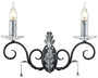 Casa Padrino Barock Doppel Wandleuchte Schwarz / Silber 37 x 19 x H. 38 cm - Elegante Wandlampe mit handgefertigten Stahl Eichenbl�ttern und dekorativen Glastropfen - Wandleuchten im Barockstil 