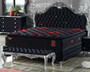Casa Padrino Barock Doppelbett Schwarz / Silber - Prunkvolles Samt Bett mit Glitzersteinen und Matratze - Komplett Set 