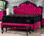 Casa Padrino Barock Doppelbett Pink / Schwarz - Prunkvolles Samt Bett mit Glitzersteinen und Matratze - Schlafzimmer M�bel im Barockstil 
