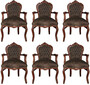 Casa Padrino Barock Esszimmer Set Braun / Braun Lederoptik 53 x 57 x H. 108 cm - 6 handgefertigte Esszimmerst�hle mit Armlehnen - Barockm�bel