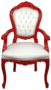 Casa Padrino Luxus Barock Esszimmer Stuhl mit Armlehnen Wei� / Rot - Handgefertigter K�chen Stuhl mit edlem Kunstleder - Barock Esszimmer M�bel