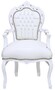 Casa Padrino Barock Esszimmer Stuhl mit Armlehnen und edlem Kunstleder Wei� / Wei� - Handgefertigter Antik Stil Stuhl - Esszimmer M�bel im Barockstil - Barock M�bel