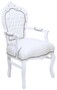 Casa Padrino Barock Esszimmer Stuhl mit Armlehnen und edlem Kunstleder Wei� / Wei� - Handgefertigter Antik Stil Stuhl - Esszimmer M�bel im Barockstil - Barock M�bel