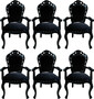 Casa Padrino Barock Esszimmerstuhl 6er Set Schwarz - Handgefertigte Antik Stil St�hle mit Armlehnen - Barock Esszimmer M�bel