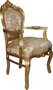 Casa Padrino Barock Esszimmerstuhl Creme Blumen Muster / Gold mit Armlehnen - M�bel