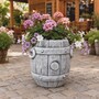 Casa Padrino Garten Deko Blumentopf in Fassform Grau H. 38  cm - Runder Pflanzentopf - Garten & Terrassen Deko