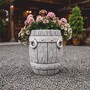 Casa Padrino Garten Deko Blumentopf in Fassform Grau H. 38  cm - Runder Pflanzentopf - Garten & Terrassen Deko