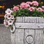 Casa Padrino Garten Deko Blumentopf in Fassform Grau H. 38  cm - Runder Pflanzentopf - Garten & Terrassen Deko