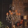 Casa Padrino Barock Kristall Kronleuchter Gold / Braun  95 x H. 135 cm - Prunkvoller Metall Kronleuchter mit Stofflampenschirmen - Barock Leuchten