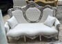 Casa Padrino Barock Kunstleder Sofa Wei� / Silber 180 cm - Barock Wohnzimmer M�bel