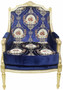 Casa Padrino Barock Lounge Thron Sessel mit elegantem Muster Royalblau / Rot / Wei / Gold 70 x 70 x H. 100 cm - Barock Mbel