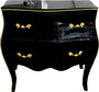 Casa Padrino Barock Luxus Kommode Schwarz Gold mit Glasplatte 85 cm - Barock M�bel 
