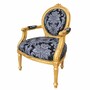 Casa Padrino Barock Salon Stuhl Schwarz / Grau / Gold - Handgefertigter Antik Stil Stuhl mit Armlehnen - Antik Stil M�bel - Barock M�bel
