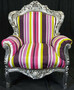 Casa Padrino Barock Sessel mit Streifen Mehrfarbig / Silber - Handgefertigter Massivholz Wohnzimmer Sessel - Antik Stil Wohnzimmer Sessel - Barock Wohnzimmer M�bel - Ausstellungsst�ck!