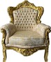 Casa Padrino Barock Sessel mit Glitzersteinen Grau / Beige / Gold - Wohnzimmer M�bel im Barockstil