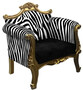 Casa Padrino Barock Sessel im Zebra Design Schwarz / Wei� / Gold - Handgefertigter Wohnzimmer Sessel im Barockstil - Barock Wohnzimmer M�bel 