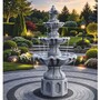 Casa Padrino Barock Springbrunnen Lilie Grau  89 x H. 172 cm - Garten Deko Brunnen