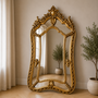Casa Padrino Barock Standspiegel Gold 100 x H. 200 cm - mit Engelsfiguren - Handgefertigter Antik Stil Ganzk�rperspiegel - Garderoben Spiegel - Schlafzimmer Spiegel - Barock M�bel 