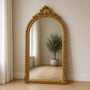Casa Padrino Barock Standspiegel Gold 115 x H. 215 cm - mit Muschel Bekr�nung - Handgefertigter Antik Stil Ganzk�rperspiegel - Garderoben Spiegel - Schlafzimmer Spiegel - Barock M�bel 