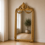 Casa Padrino Barock Standspiegel Gold 115 x H. 220 cm - mit Blumenkorb Bekr�nung - Handgefertigter Antik Stil Ganzk�rperspiegel - Garderoben Spiegel - Schlafzimmer Spiegel - Barock M�bel 