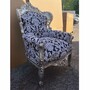 Casa Padrino Barock Wohnzimmer Sessel Schwarz / Wei� / Silber - Prunkvolle Barock M�bel