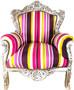Casa Padrino Barock Wohnzimmer Sessel King Mehrfarbig Gestreift / Silber 85 x 45 x H. 120 cm - Thron Sessel - Barock M�bel 