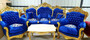 Casa Padrino Barock Wohnzimmer Set Blau Muster / Gold - 1 Barock Sofa & 2 Barock Sessel - Wohnzimmer M�bel im Barockstil - Barock M�bel - Barock Wohnzimmer Einrichtung 