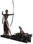 Casa Padrino Luxus Bronze Deko Skulptur Dame mit Bogen und Tiger Bronzefarben / Schwarz 85 x 13 x H. 82 cm - Luxus Deko Accessoires