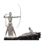 Casa Padrino Bronzefiguren Diana mit Bogen und Leopard auf Marmorsockel Silber / Schwarz 85 x 13 x H. 82 cm - Luxus Deko Diana G�ttin der Jagd