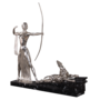 Casa Padrino Bronzefiguren Diana mit Bogen und Leopard auf Marmorsockel Silber / Schwarz 85 x 13 x H. 82 cm - Luxus Deko Diana G�ttin der Jagd