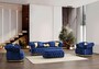 Casa Padrino Luxus Chesterfield Samt Hocker Blau / Gold 110 cm