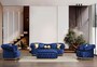 Casa Padrino Luxus Chesterfield Samt Hocker Blau / Gold 110 cm