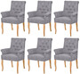 Casa Padrino Chesterfield Neo Barock Esszimmer Stuhl 6er Set Grau / Naturfarben - K�chenst�hle mit Armlehnen - Esszimmer M�bel - Chesterfield M�bel - Neo Barock M�bel
