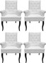 Casa Padrino Chesterfield Neo Barock Esszimmerstuhl 4er Set Wei� / Schwarz - Kunstleder St�hle mit Armlehnen - Barock M�bel