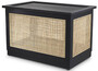 Casa Padrino Luxus Truhe mit Deckel Schwarz / Naturfarben 72 x 46 x H. 48 cm - Massivholz Truhe mit Rattangeflecht - Luxus M�bel 