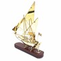 Casa Padrino Deko Messing Segelschiff auf Holzsockel Gold / Dunkelbraun H. 43 cm