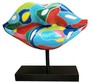Casa Padrino Designer Deko Skulptur Lippen Mund mit St�nder Mehrfarbig / Schwarz 55 x H. 45 cm - Wohnzimmer Deko 