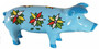 Casa Padrino Luxus XXL Skulptur Schwein mit Blumen Design Hellblau / Mehrfarbig 60 x H. 23 cm - Wetterbest�ndige Deko Skulptur - Wohnzimmer Deko - Garten Deko Gartenskulptur 